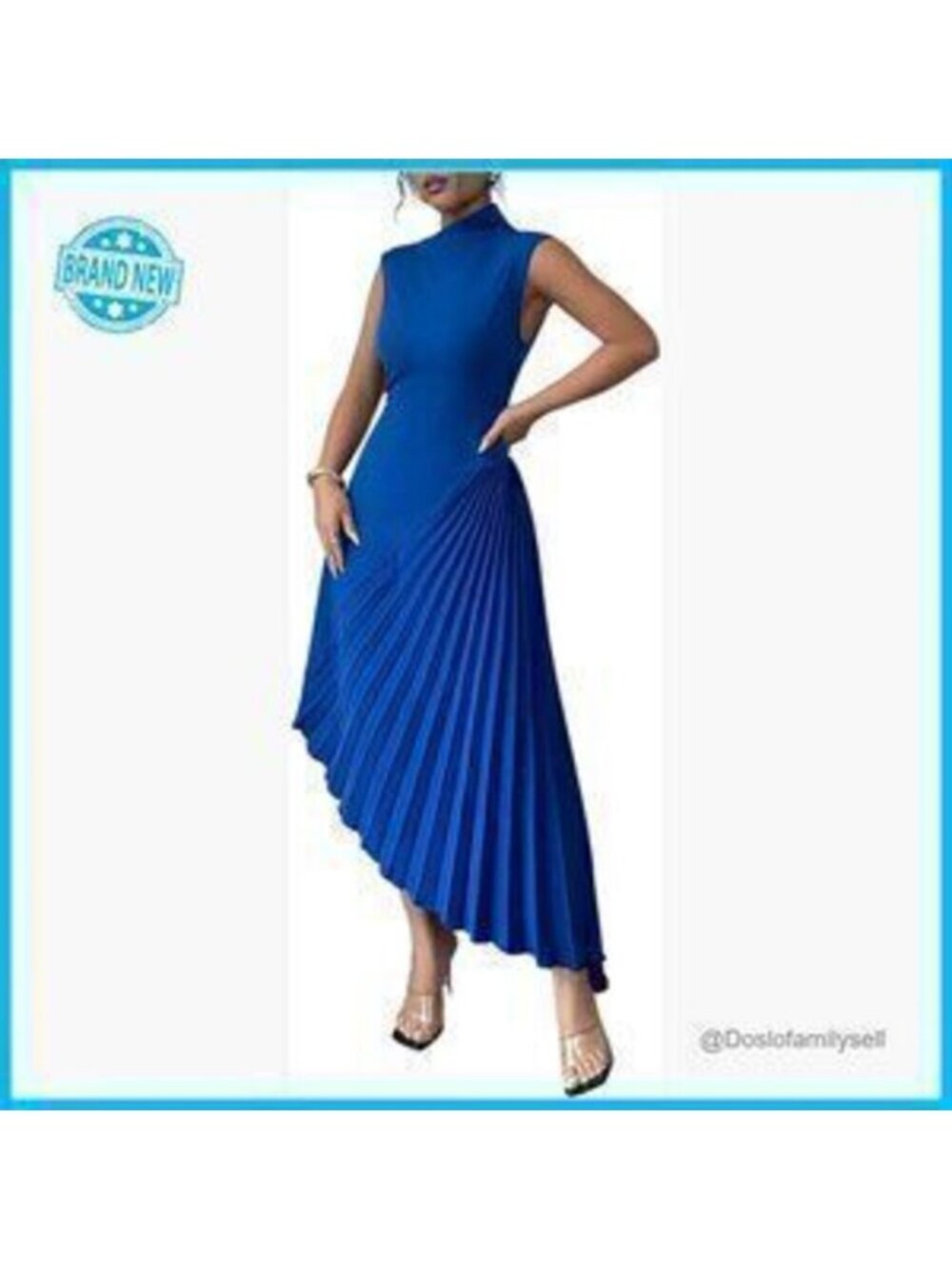 Pleated Maxi Dress Elegant Mock Neck Sleeveless Asymmetrical Cocktail Party